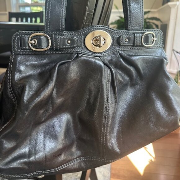 Coach Ashley Black Leather Tote Satchel Shoulder Hobo Handbag - Picture 1 of 5